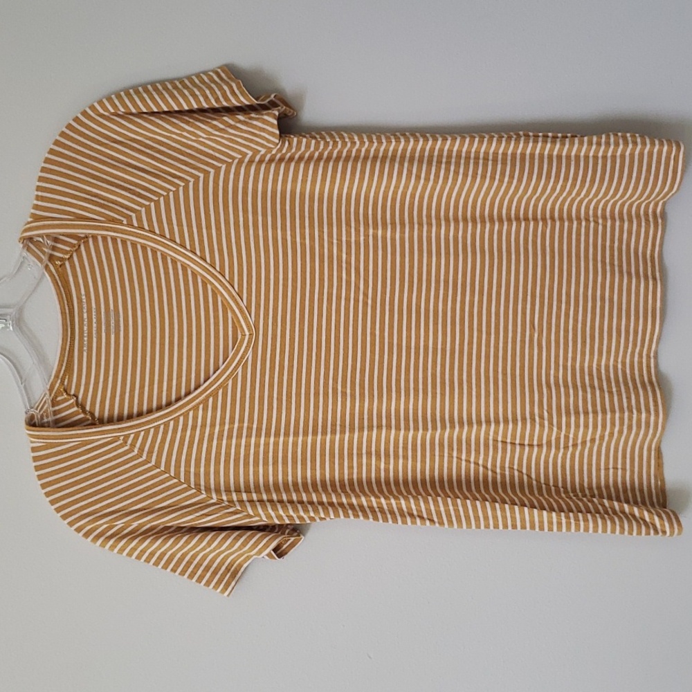 American Eagle Outfitters Soft & Sexy Neutral Striped V-Neck Tee